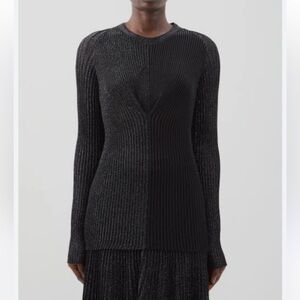 Proenza Schouler Black V-Neck Ribbed Sweater